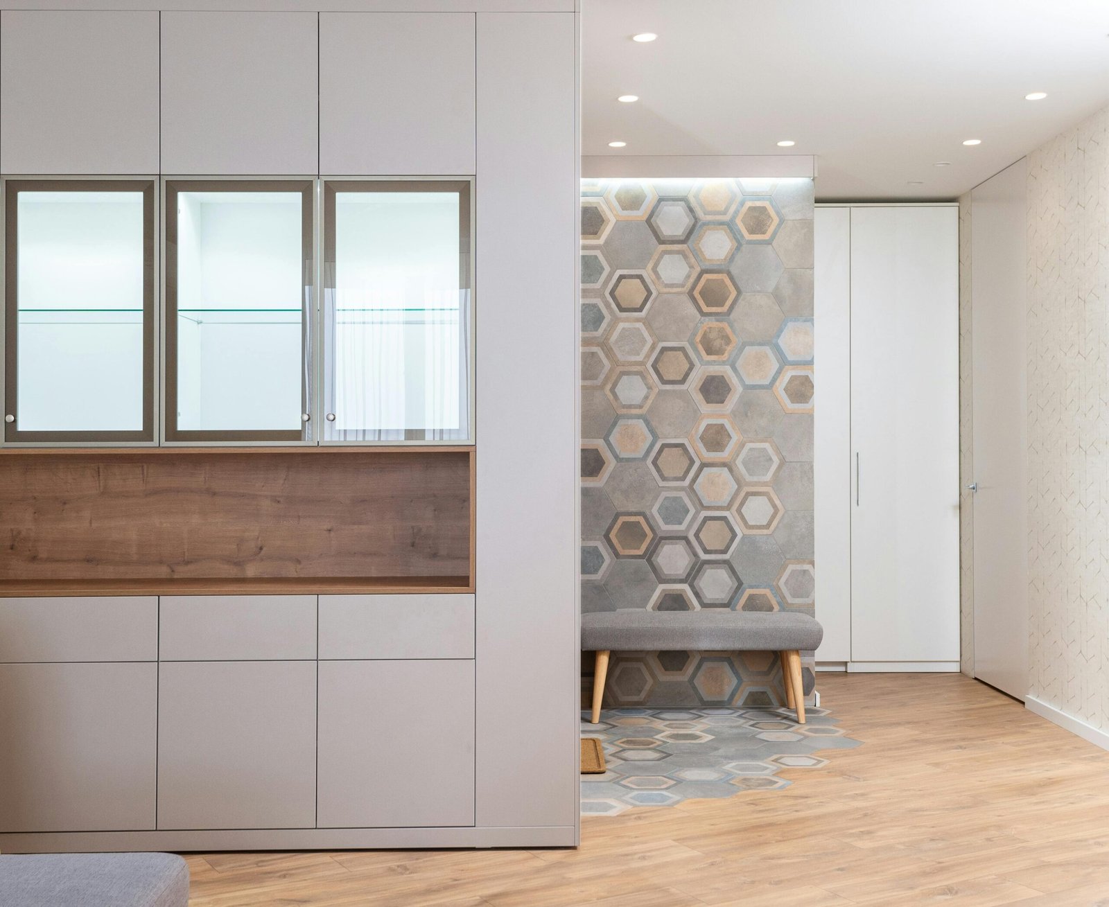 custom mudroom design with built-in storage cubbies and bench seating