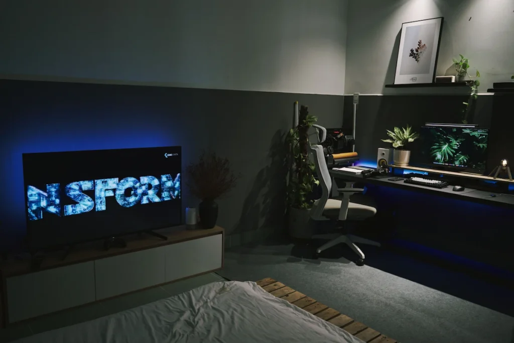 premium home office with integrated LED lighting and cable management